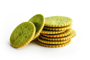 Delicious wasabi crackers isolated on white background