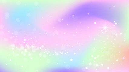 Obraz premium Rainbow background. Fantasy holographic background with stars. Pastel gradient background.