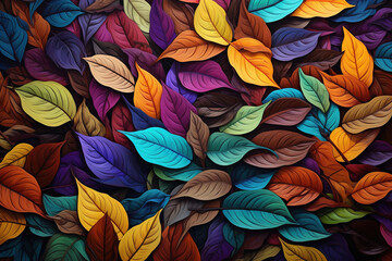 A lot of colorful leaves in the style of naturalistic tones.