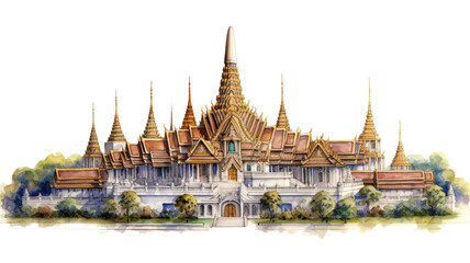 thailand's wat phra kaew temple in Bangkok on transparent background