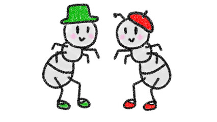 2匹のかわいいアリの手書きイラスト