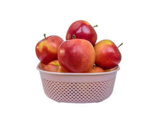 Red ripe Gala apples in a pink basket