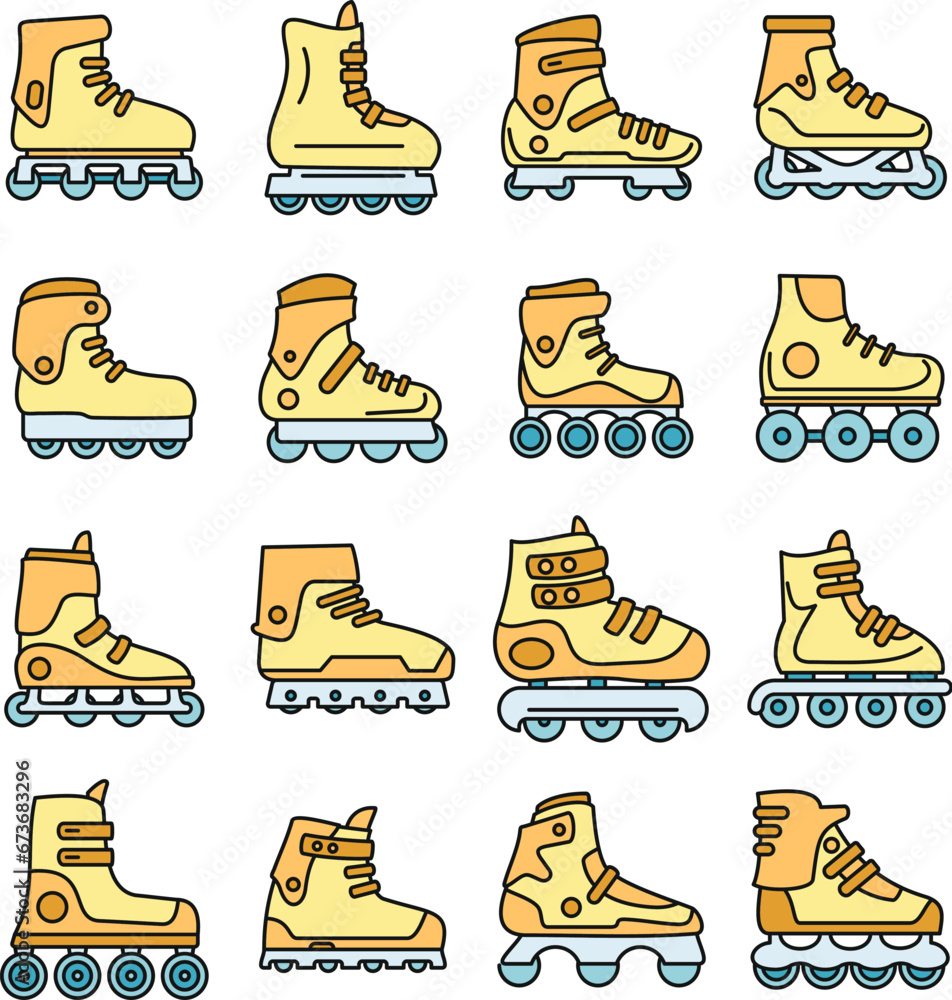 Aufkleber sport inline skates icons set. outline set of sport inline skates vector icons thin line color flat 