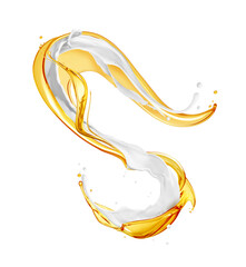 Oily and milk splashes in a twisted shape isolated on a white background