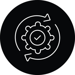 Fototapeta premium An icon illustrating gear with a checkmark within two circular arrows, signifying rotational verification and gear checks.