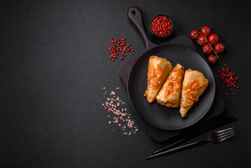 Delicious cabbage rolls with meat, rice, salt, spices and herbs