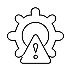An icon featuring a gear with a warning symbol inside, representing caution, potential hazards, or the need for careful operation of machinery.