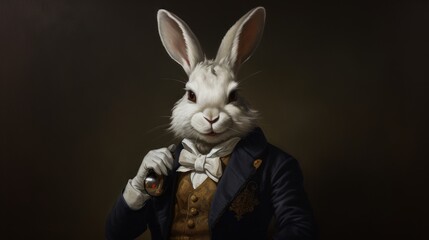 Bourgeois Rabbit, Ironic portrait, Middle-class, 1800, Bunny, Noble, Aristocratic, 3D. Portrait of a rabbit dressed up as a middle-class citizen of the nineteenth-century. - obrazy, fototapety, plakaty