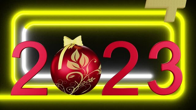 Filmato. Illustrazione 3D. Anno nuovo 2024. Capodanno 2024 in numeri. Il 2024, con decorazione di Natale, sostituisce il 2023. Sfondo con decorazione natalizia..