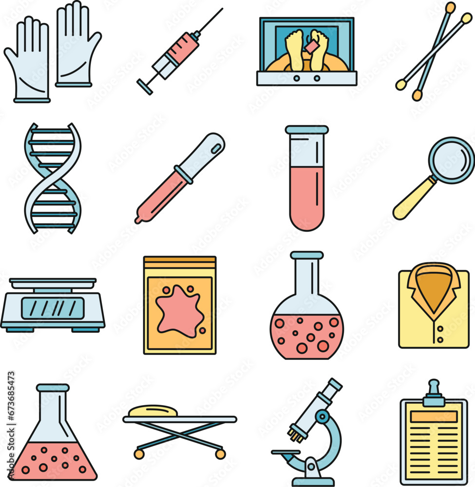 Poster dna investigation laboratory icons set. outline set of dna investigation laboratory vector icons thi