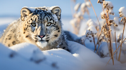 Fototapeta na wymiar snow leopard in the snow