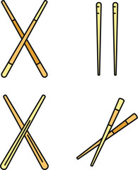 Bamboo chopsticks icons set. Outline set of bamboo chopsticks vector icons thin line color flat on white