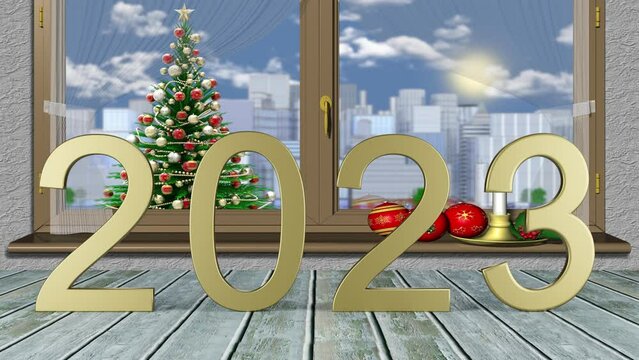 Filmato. Illustrazione 3D. Anno nuovo 2024. Capodanno 2024 in numeri. Il 2024 sostituisce il 2023..