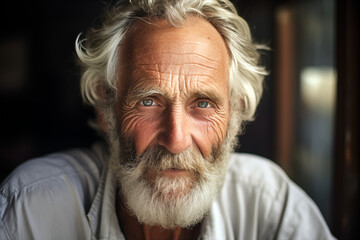 Happy smiling elderly man. Old person. AI.