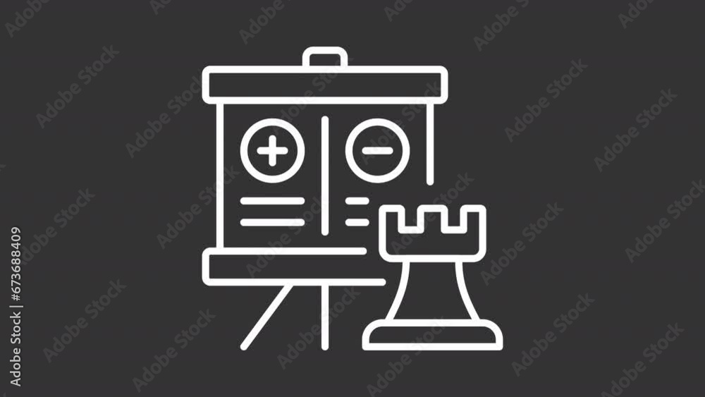 Poster 2d white creative thin line animation of positive and negative points on flipchart, hd video with tr