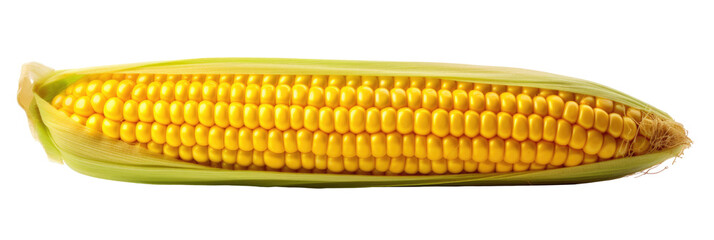 Isolated Ear of Corn Image. Fresh Shucked Corn on the Cob, Transparent background, png
