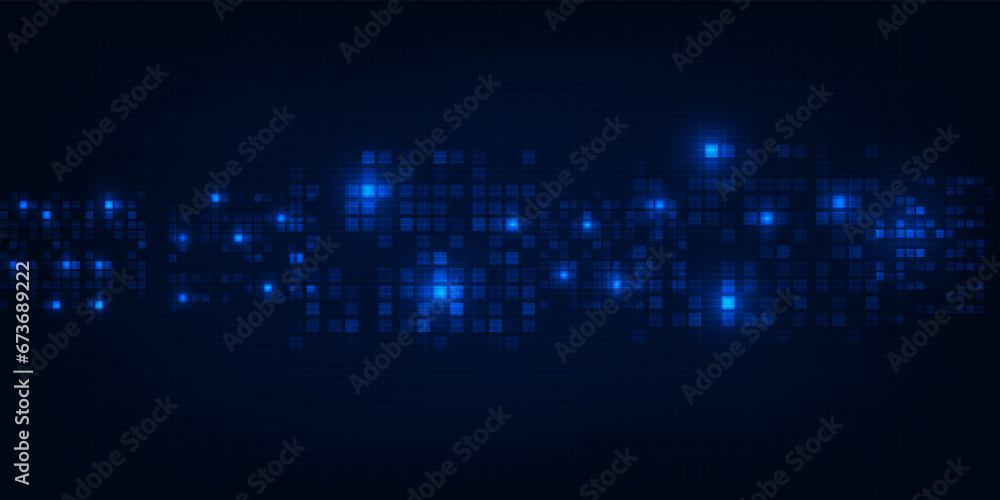 Aufkleber vector illustration of futuristic glowing block and grid field on horizontal middle space for game g