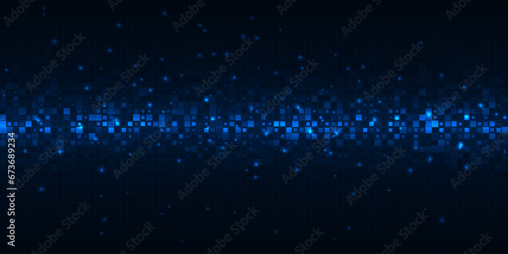 Poster vector illustration of futuristic digital technology background with horizontal glowing dot pattern 