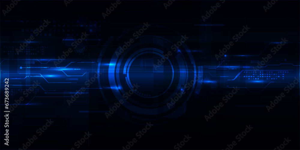 Poster Vector illustrations Futuristic hi-tech digital space and layout with digital HUD and circuit connecting network for product advertising showcase.Futuristic digital technology concepts.