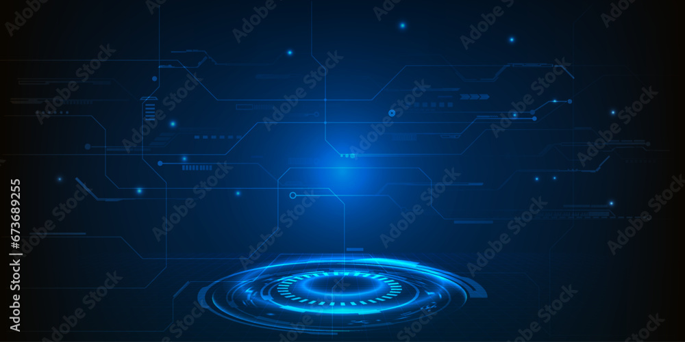 Canvas Prints abstract futuristic neon blue round stage with hi tech circuits network for advertising layout and s