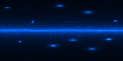 Abstract futuristic digital hi tech space with glowing horizontal line and grid line circuit network.Digital communication innovation and technology concepts.