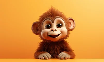 Foto auf Leinwand Cartoon animal monkey on an orange background. © Andreas