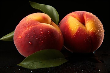 Fototapeta na wymiar Fresh peach fruit with water droplets on them