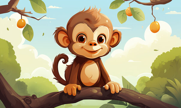 Cartoon animal monkey on a natural background.