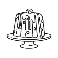 English fruit cake with topping vector line icon for Plumpudding Day on February 12. Festive pastry outline symbol.