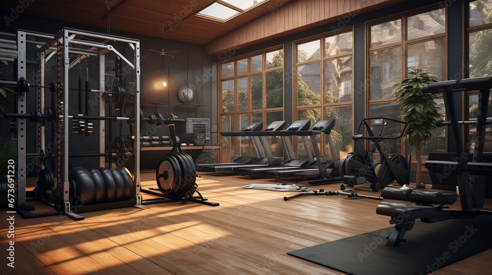 Canvas Prints gym and equipment. ai generated art illustration.