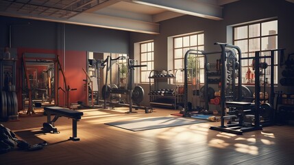 Gym and equipment. AI generated art illustration.