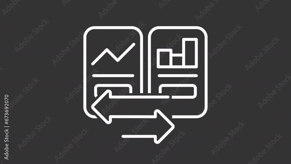 Poster collection of white icon simple animations representing comparison, hd video with transparent backgr