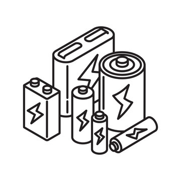 Variety of batteries vector line icon for Battery Day on February 18. Energy storage outline symbol.