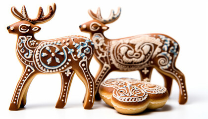 Christmas Reindeer Gingerbread cookies in a decorative arts style