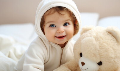 kleines Kind mit weißen Teddy