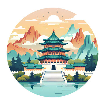 Colorful paintings China travel concept on transparent background PNG