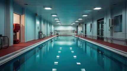 Swimming pool in the hotel. AI generated art illustration. - obrazy, fototapety, plakaty