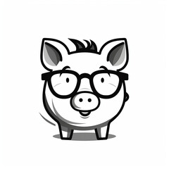 Obraz na płótnie Canvas Flat illustration of a cute pig wearing glasses isolated on white background. Piggy bank. 