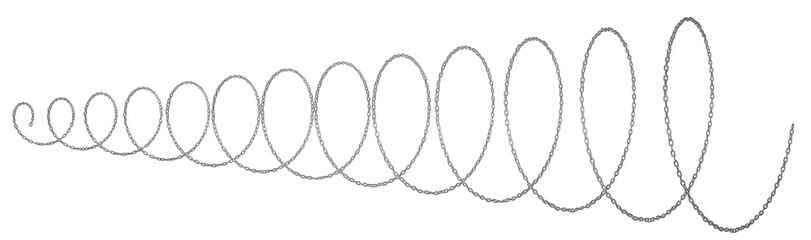 3D-rendered metal chains arranged in complex twisted spirals, offering a transparent background and PNG format.