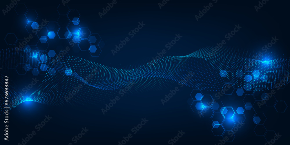 Aufkleber abstract blue futuristic digital hi tech technology background with wave wireframe movement and digi