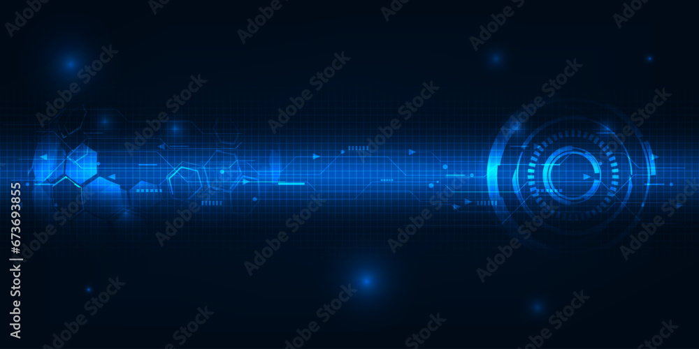 Poster Vector illustrations Futuristic hi-tech digital space and layout with digital HUD and circuit connecting network for product advertising showcase.Futuristic digital technology concepts.