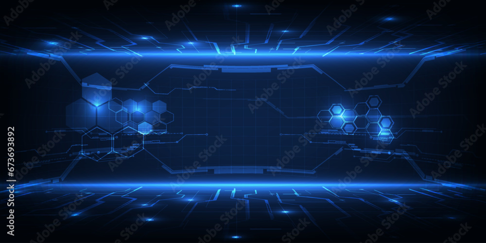 Poster vector illustration of futuristic digtial technology background.horizontal digital space with glowin
