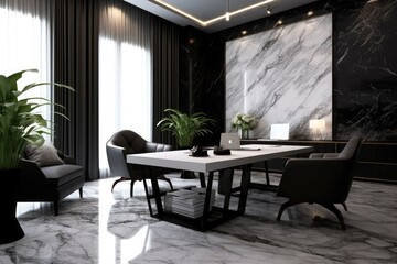 Modern interior design of office room with black chair and office. Created with Ai