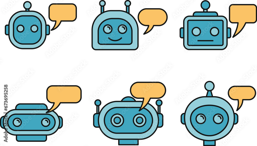 Poster chatbot ai icons set. outline set of chatbot ai vector icons thin line color flat on white