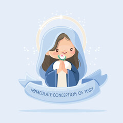 Feast of the Immaculate Conception. Virgin Mary praying with a flower - 673695248