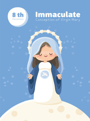 Feast of the Immaculate Conception. Blessed Virgin Mary over the moon - 673695260