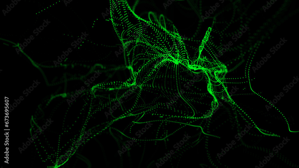 Aufkleber monochrome green grunge wavy lines. spotted particle halftone background or texture. hacked code, vi