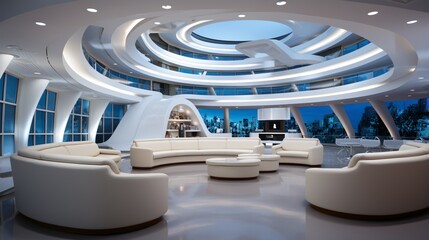Interior of modern office building. 3d rendering mock up.