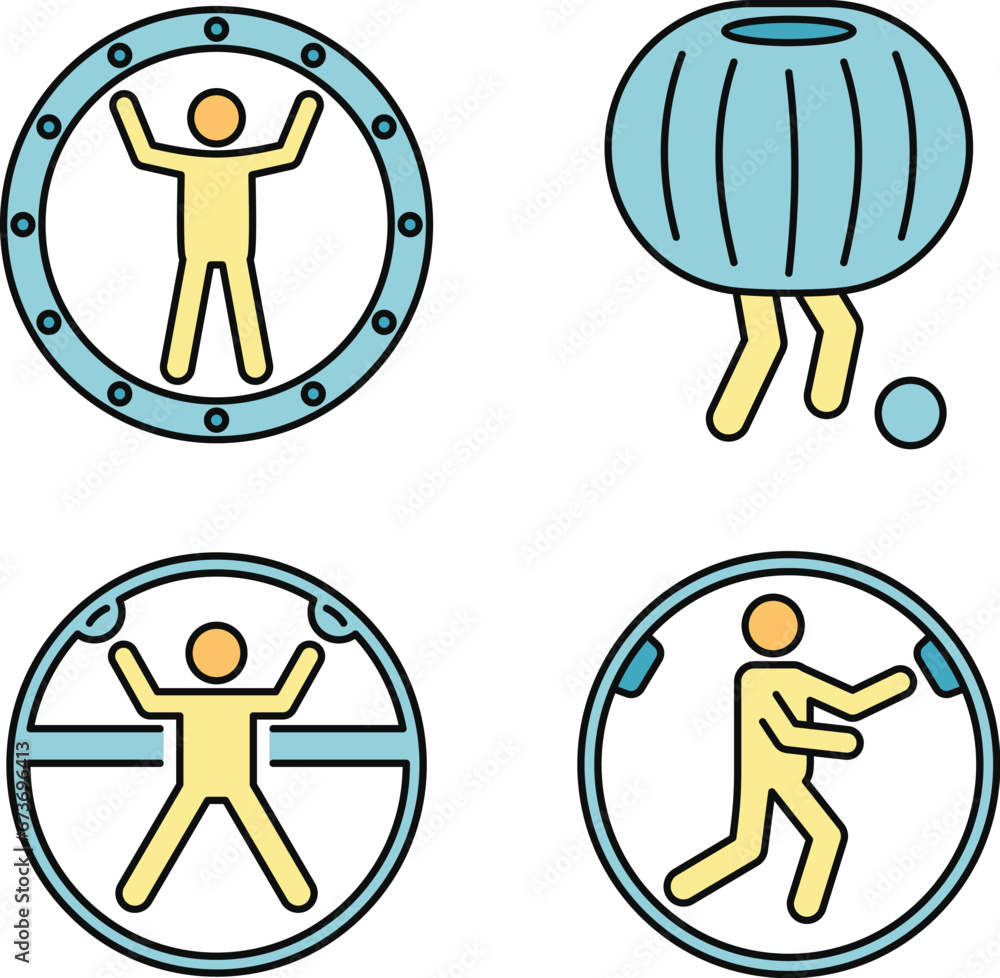 Poster zorb ball activity icons set. outline set of zorb ball activity vector icons thin line color flat on