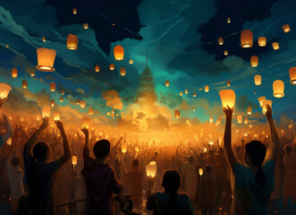 Sky tradition light thailand celebration festival balloon lantern travel night candle asia culture